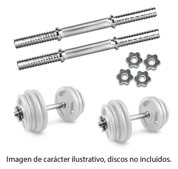 Par De Barras Cromadas Para Mancuernas Gym 36 Cms Solidas