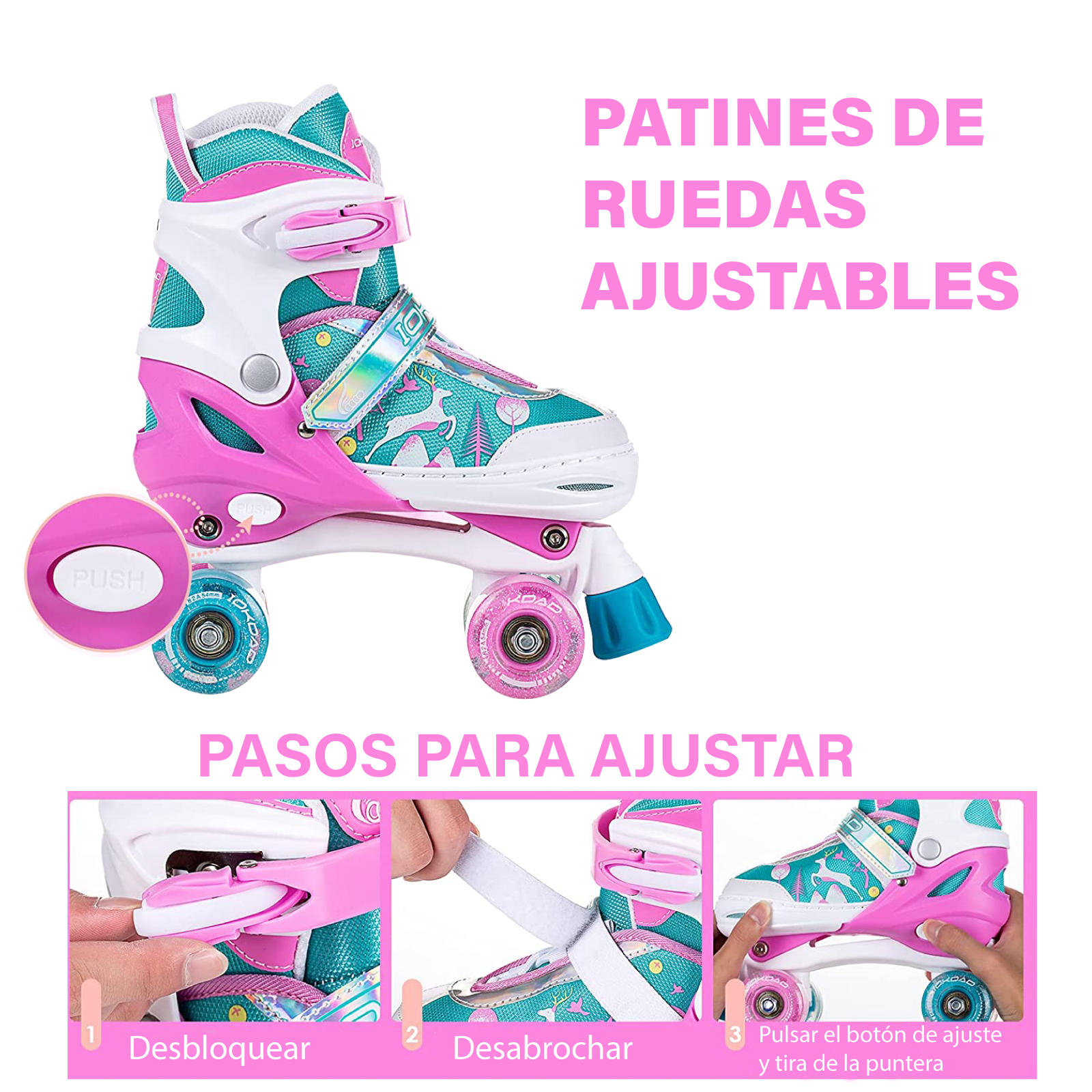 Patines de ruedas para niñas y niños pequeños principiantes, patines  ajustables de 4 tamaños para adultos y jóvenes con todas las ruedas  iluminadas