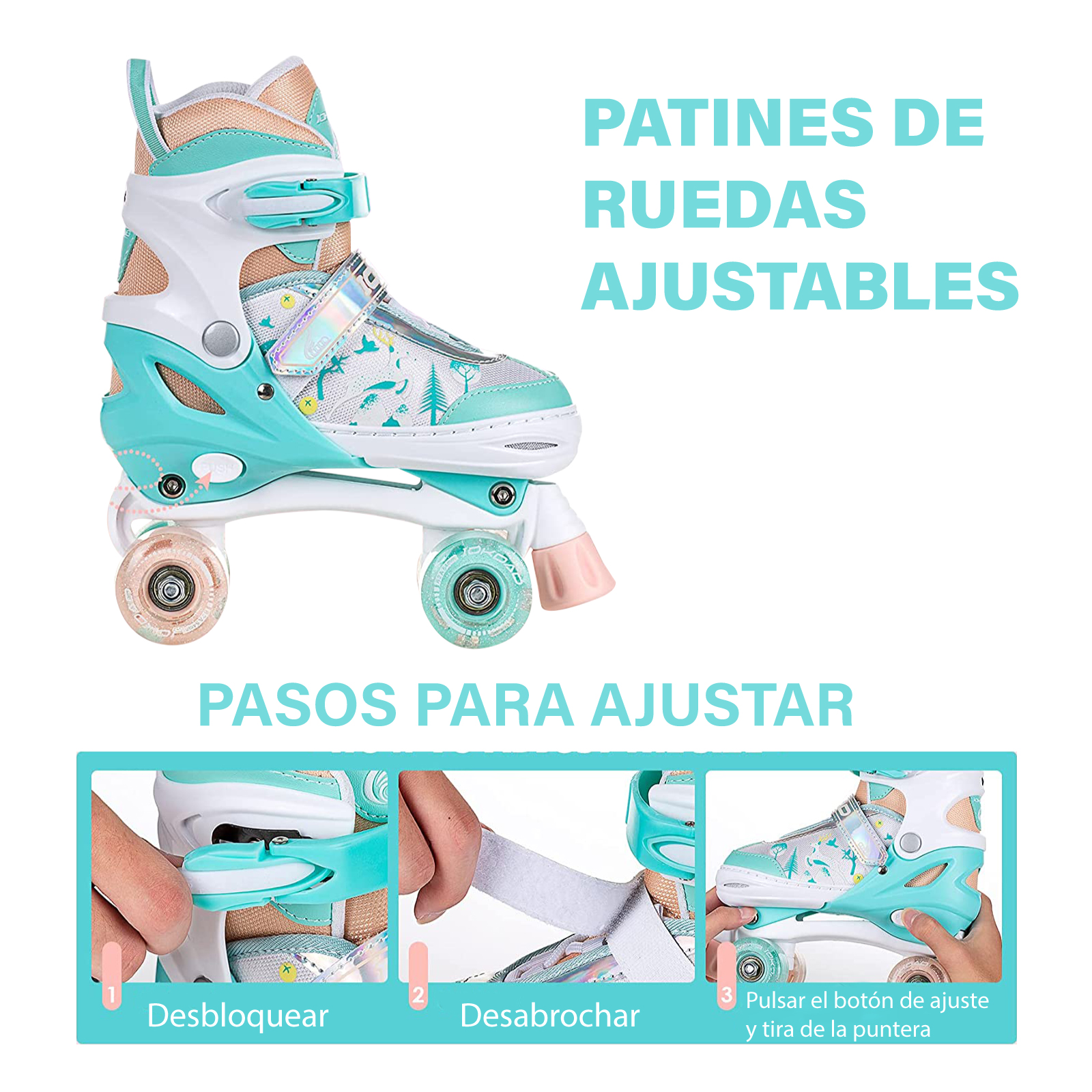  CQLXZ Patines en línea para niños, patines en línea ajustables  con todas las ruedas iluminadas, cuchillas de patines en línea para niños,  niñas, hombres y mujeres, cuchillas de ruedas PU rosa_S (