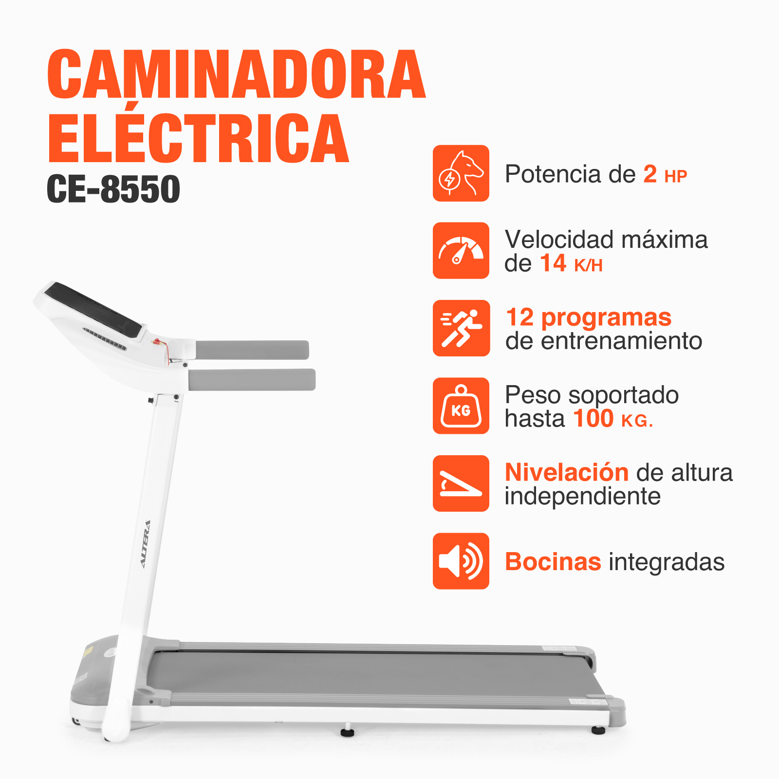 Caminadora Electrica CE-8550 Fitness Corredora Velocidad Gym Altera