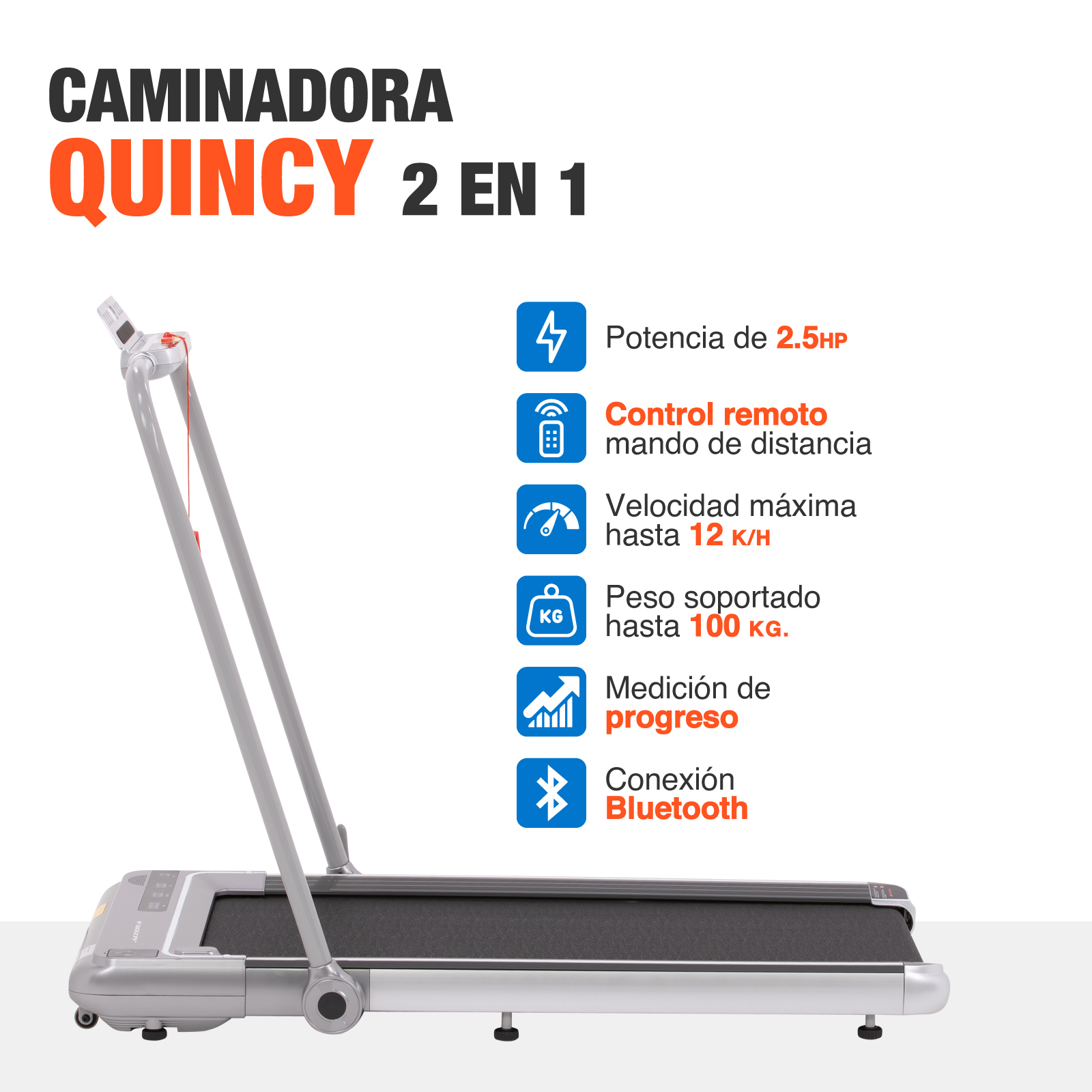 Caminadora Electrica Quincy Altera Modo 2 En 1 Control Fitness Gym