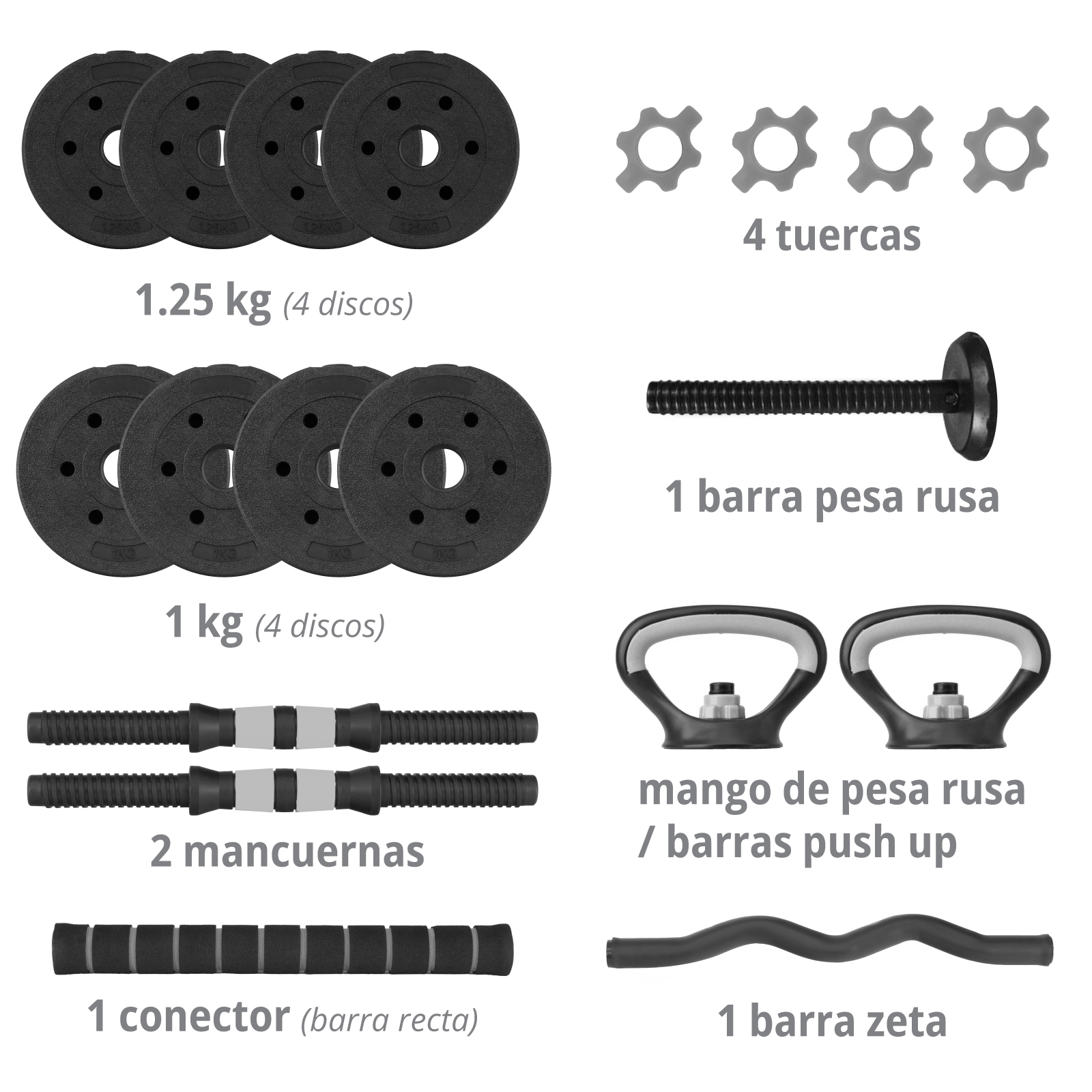Kit Pesa Mancuernas Ajustables 30kg Set Discos Barra Z