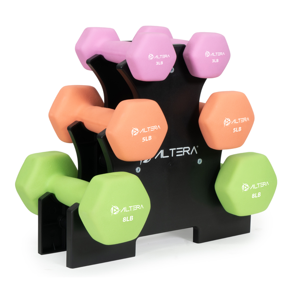 Kit De Pesas Mancuernas Neopreno 32 Lb Con Soporte Altera