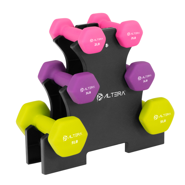 Set De Mancuernas Forro De Neopreno Hexagonales Con Soporte