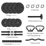 Mancuernas Ajustables Altera Pesas Rusas Barras Discos 15 Kg