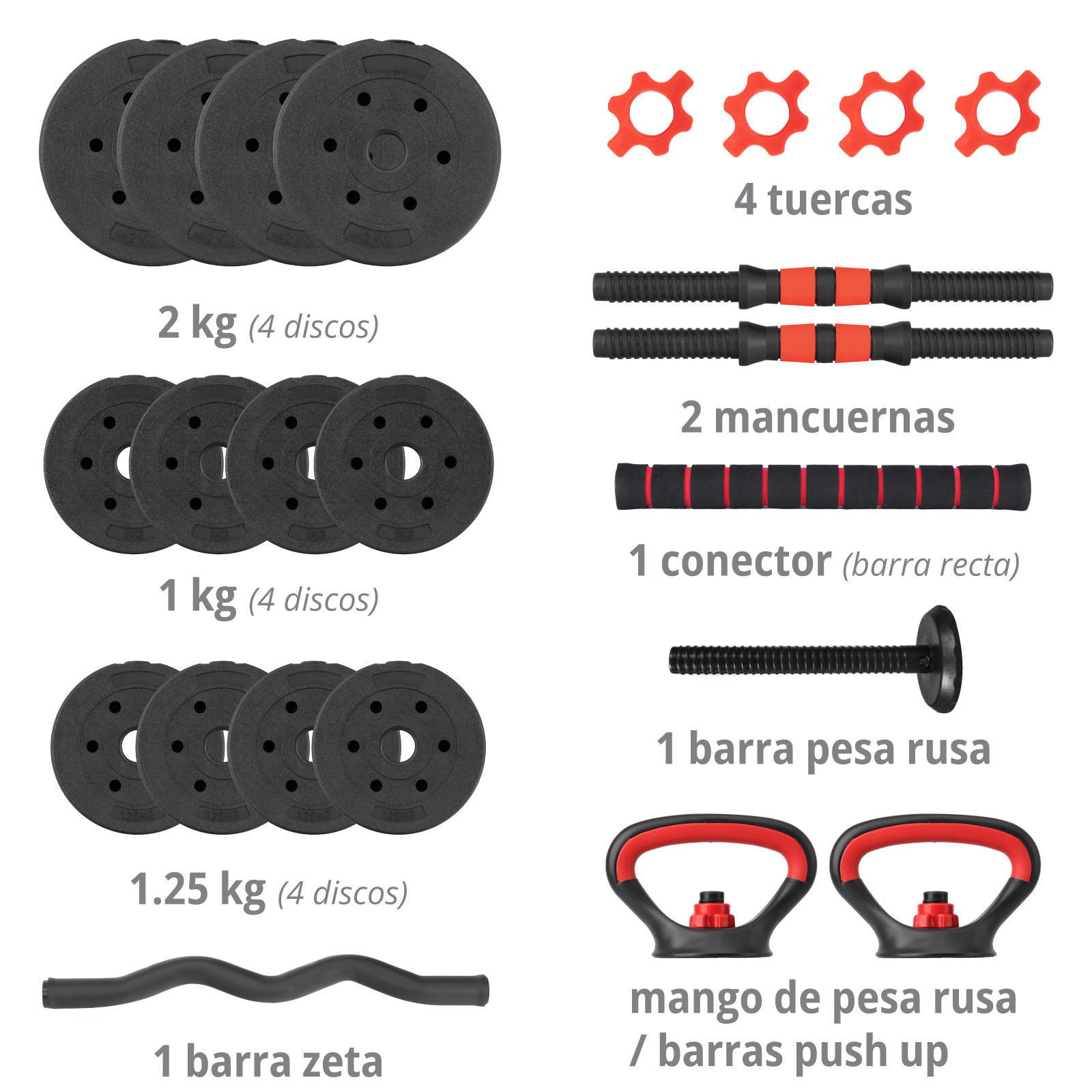 Set Mancuernas Altera Barra Ajustable 20kg Total Pesas Disco