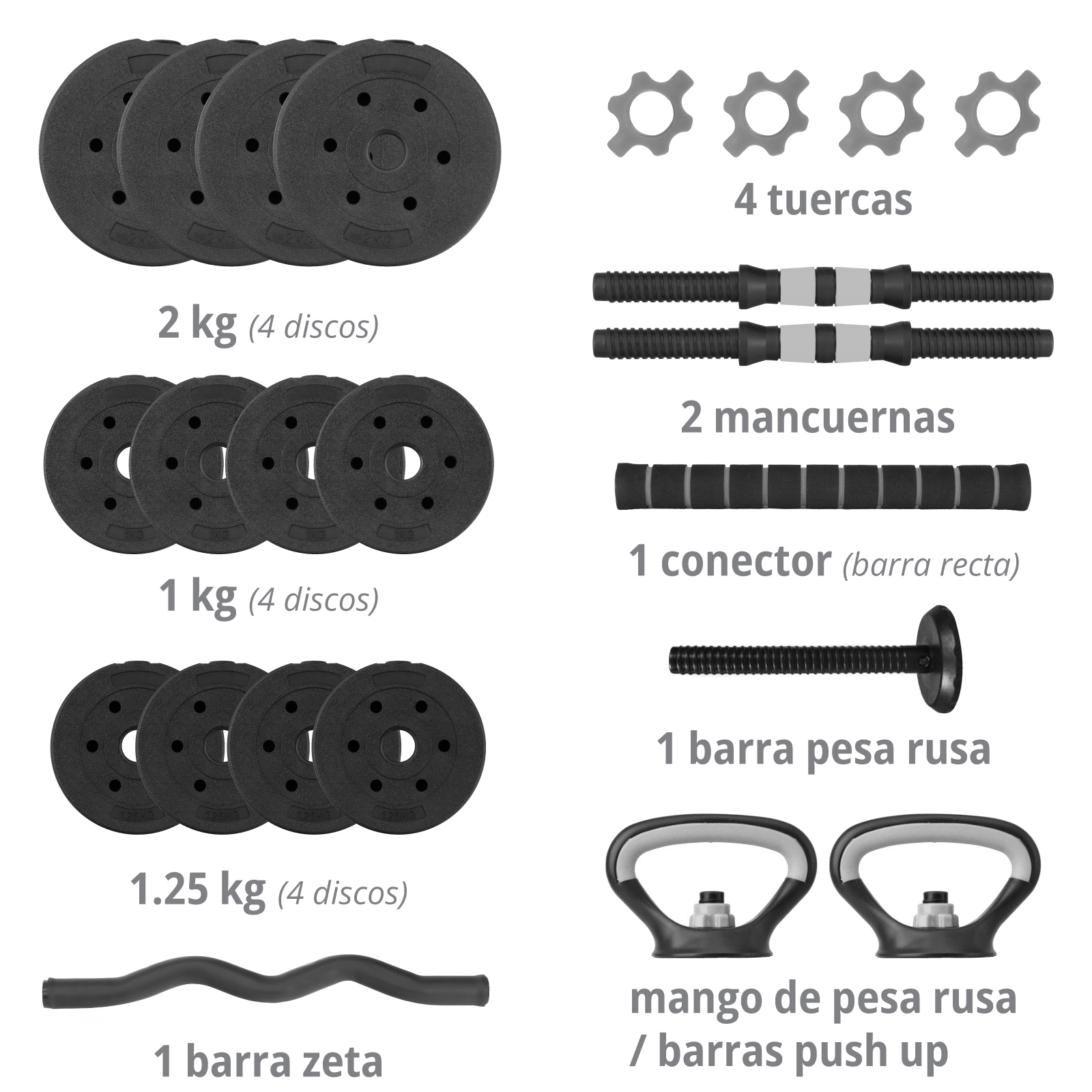 Mancuernas Altera Con 12 Discos Intercambiables Y 20 Kg Color Negro