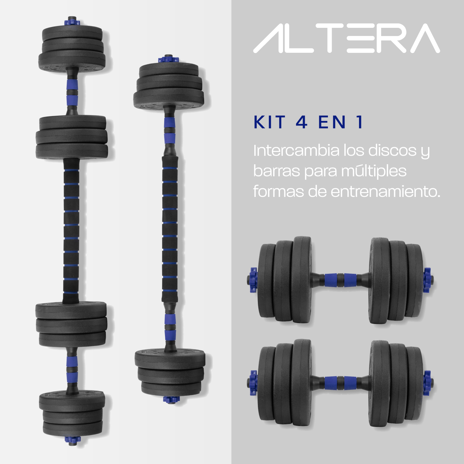 Set Mancuernas Altera Barra Ajustable 20kg Total Pesas Disco