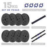 Set De Mancuernas Ajustables Pesas Altera Barra Recta 15 Kg
