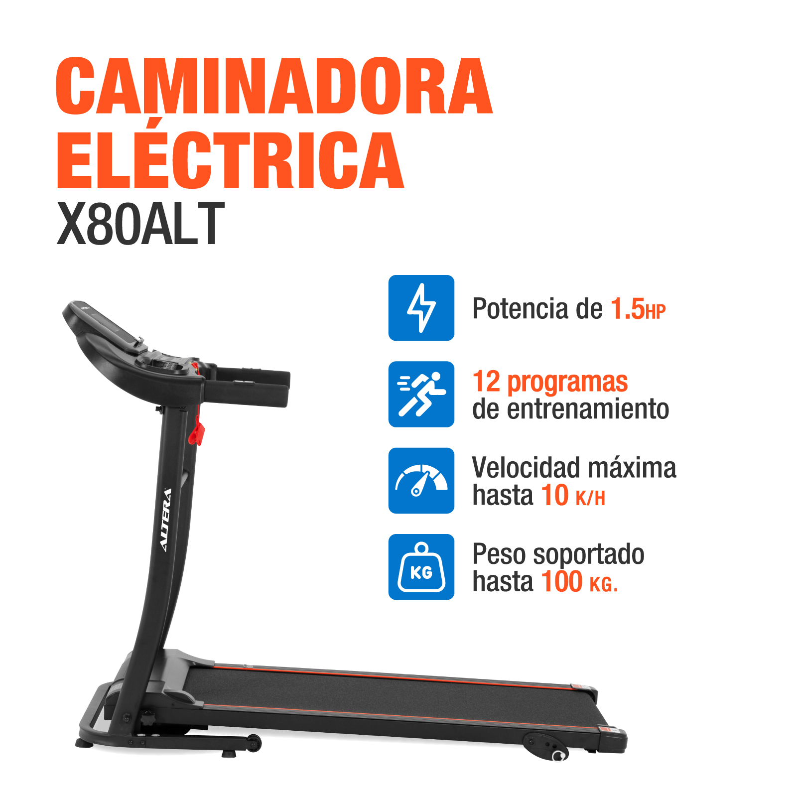 Caminadora Electrica Plegable Altera 12 Programas Profesional