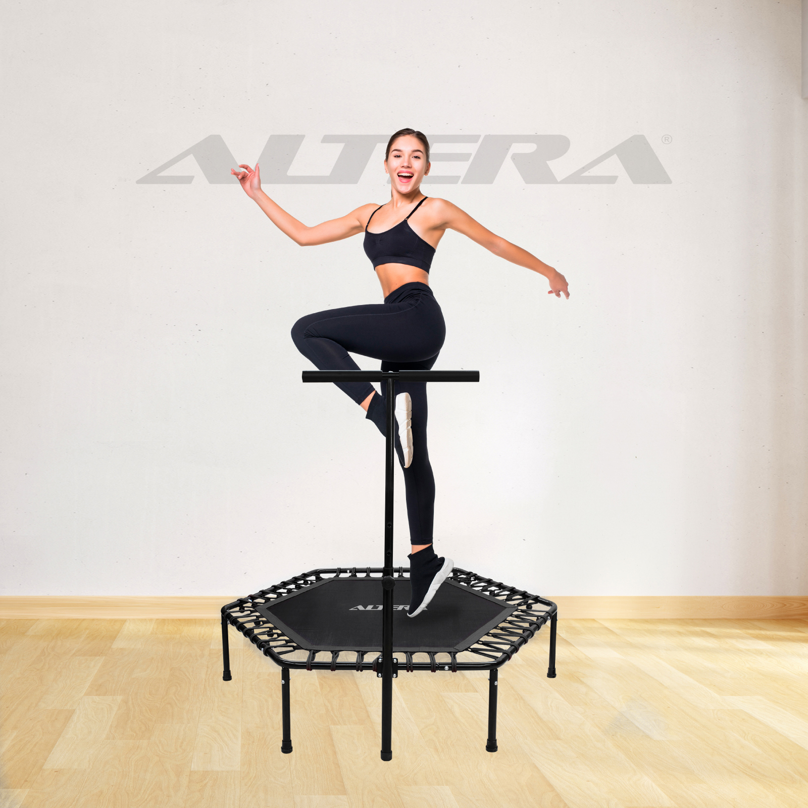 Trampolin Ejercicio Aerobico Fitness Hexagonal Barra Altera Trampolines