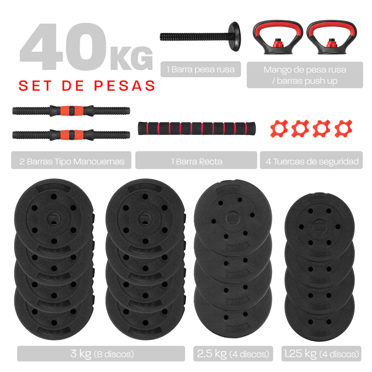 Set De Mancuernas Pesa Rusa Ajustable 40 Kg Altera Ejercicio