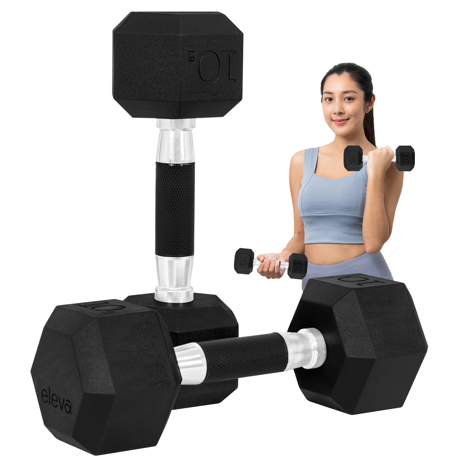 Set 2pzs 10lbs ELEVA - Mancuernas Hexagonales de PVC Premium