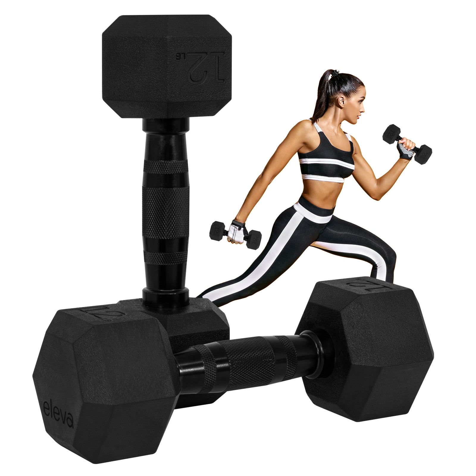 Set 2pzs 12lbs ELEVA - Mancuernas Hexagonales de PVC Premium