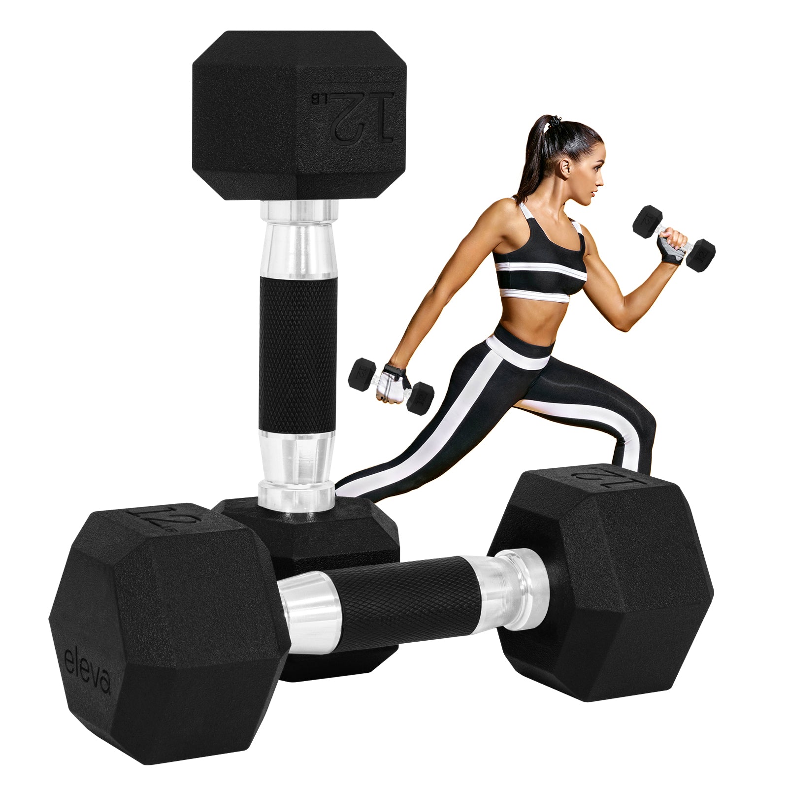 Set 2pzs 12lbs ELEVA - Mancuernas Hexagonales de PVC Premium