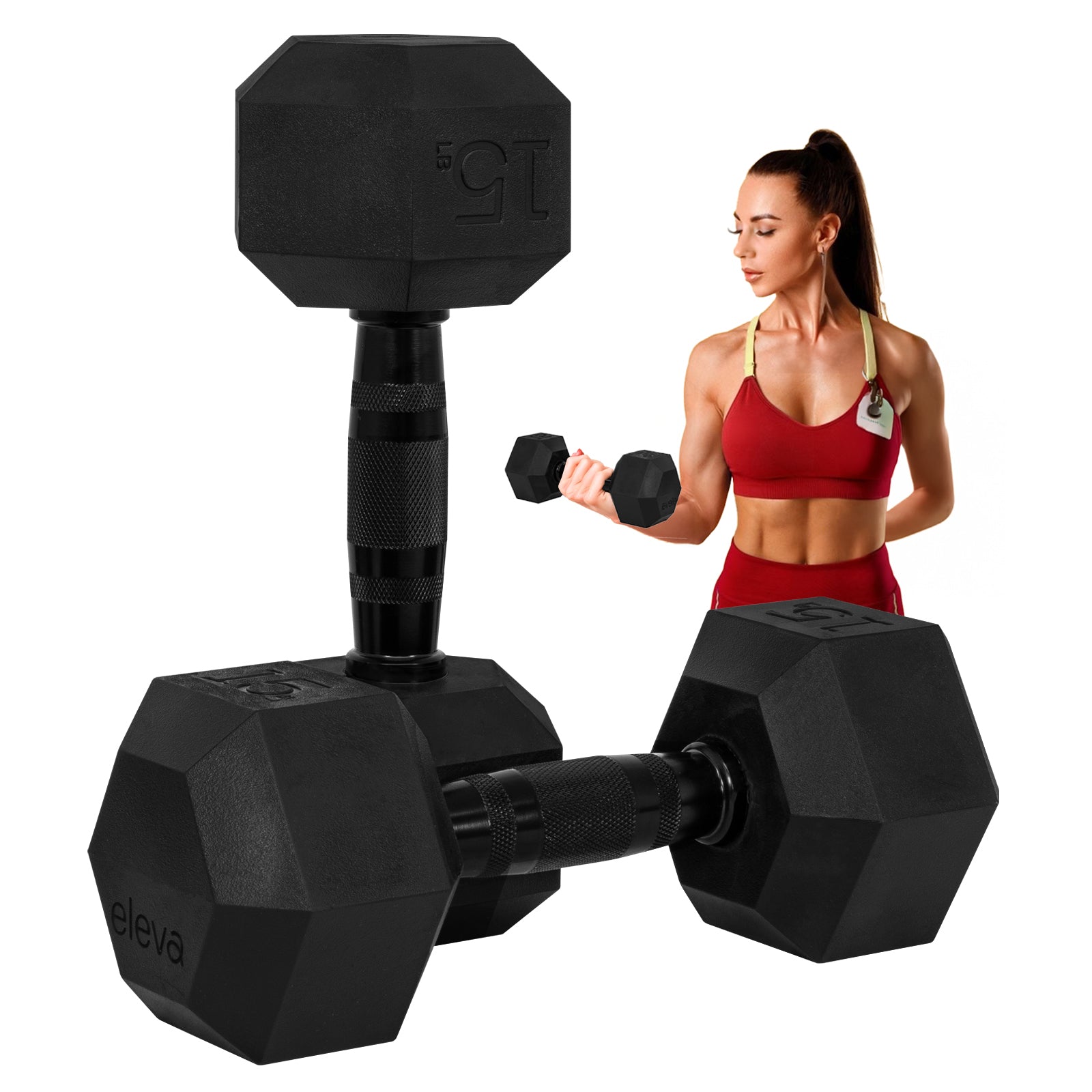 Set 2pzs 15lbs ELEVA - Mancuernas Hexagonales de PVC Premium