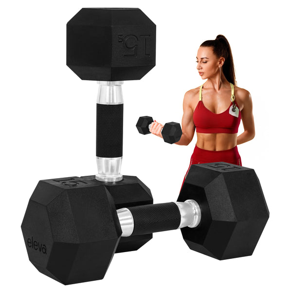 Set 2pzs 15lbs ELEVA - Mancuernas Hexagonales de PVC Premium