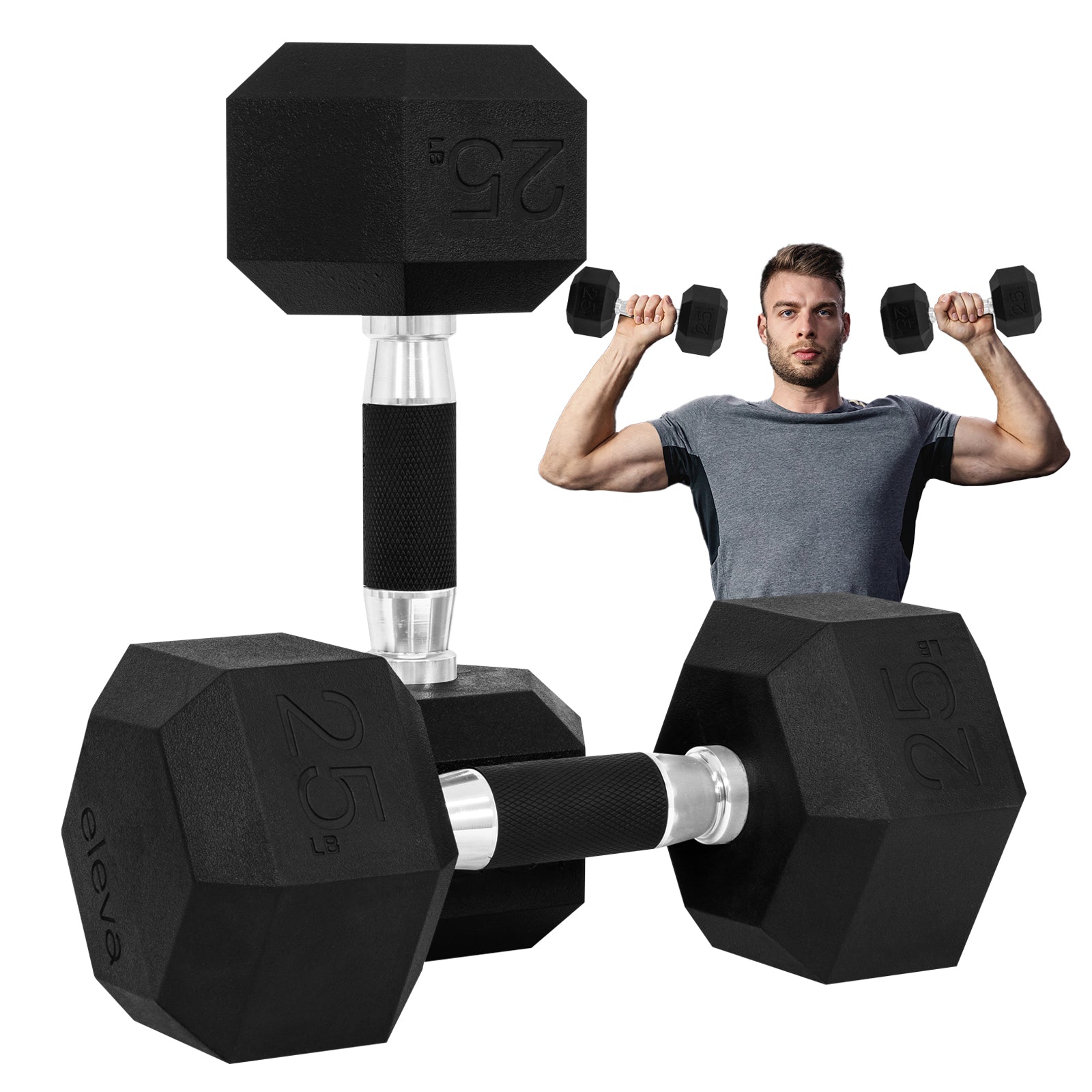 Set 2pzs 25lbs ELEVA - Mancuernas Hexagonales de PVC Premium