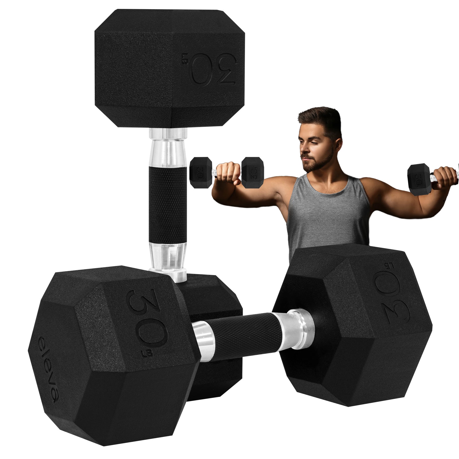 Set 2pzs 30lbs ELEVA - Mancuernas Hexagonales de PVC Premium