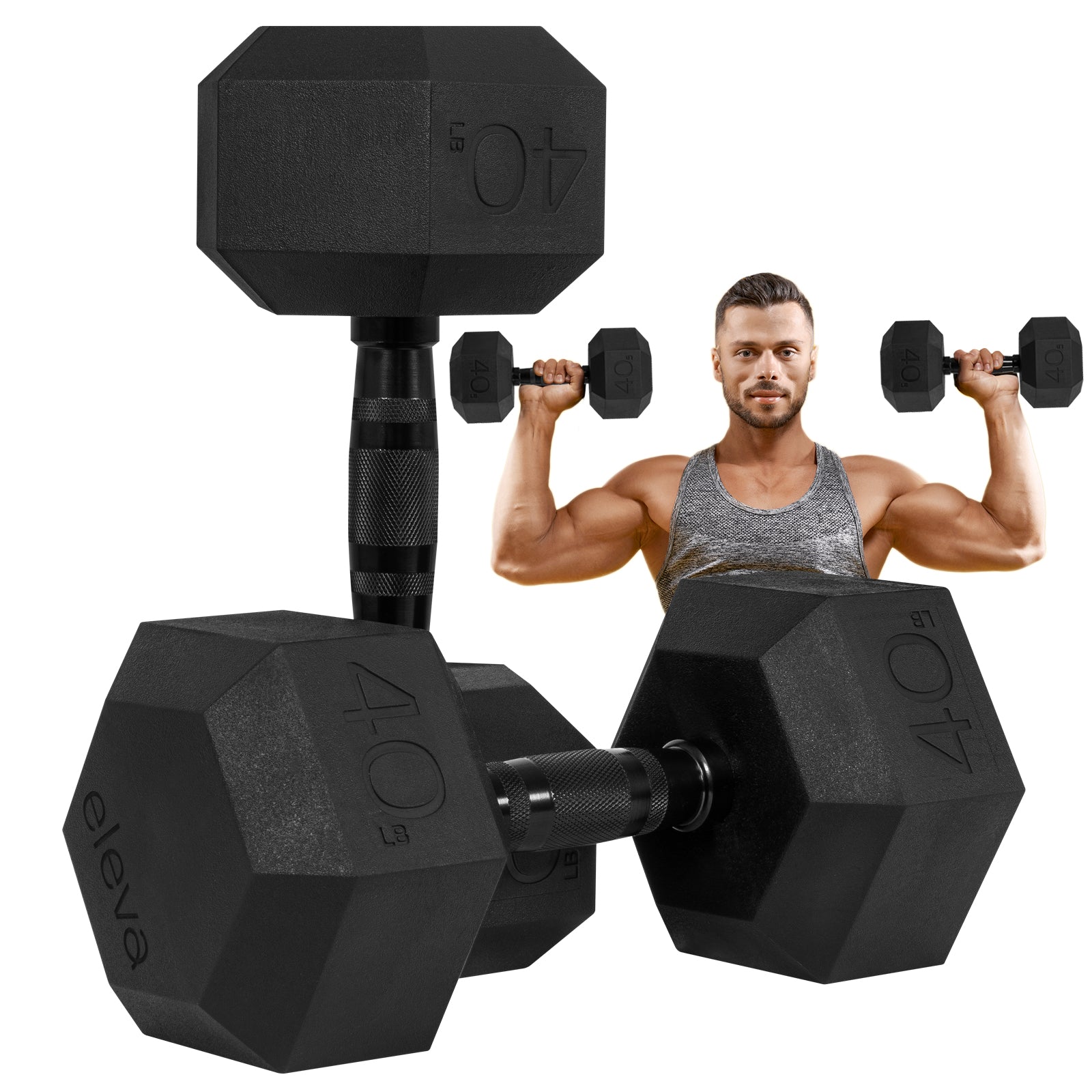 Set 2pzs 40lbs ELEVA - Mancuernas Hexagonales de PVC Premium
