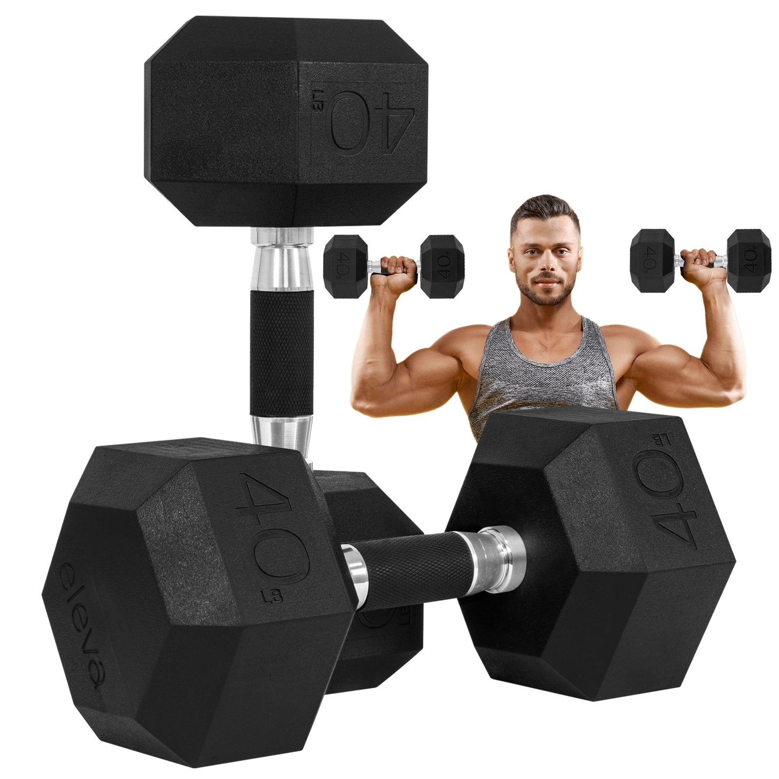 Set 2pzs 40lbs ELEVA - Mancuernas Hexagonales de PVC Premium