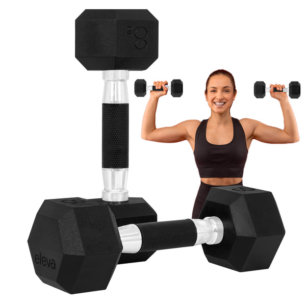Set 2pzs 8lbs ELEVA - Mancuernas Hexagonales de PVC Premium