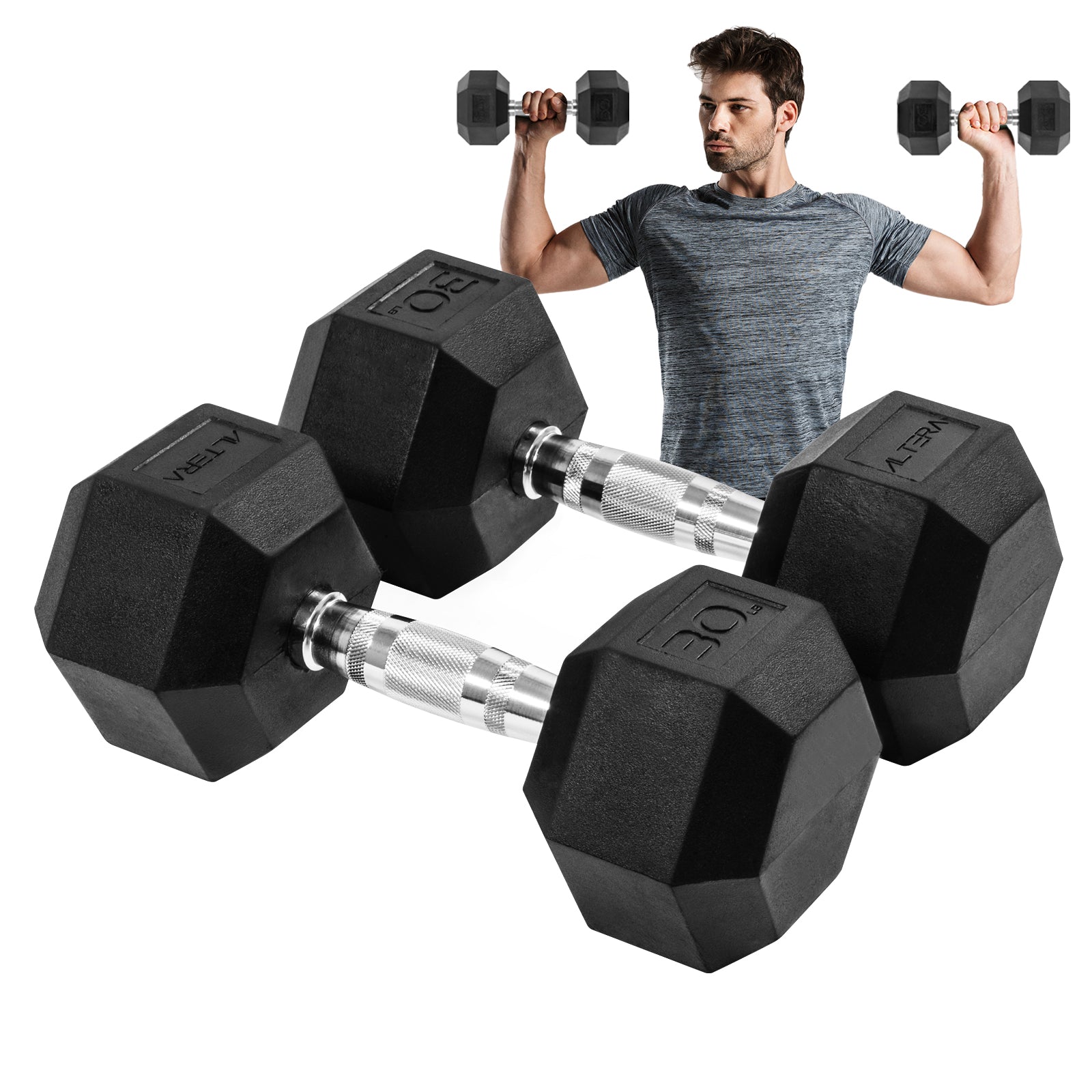 Kit 2 Mancuernas Hexagonales Acero Forro De Neopreno 30 Lbs