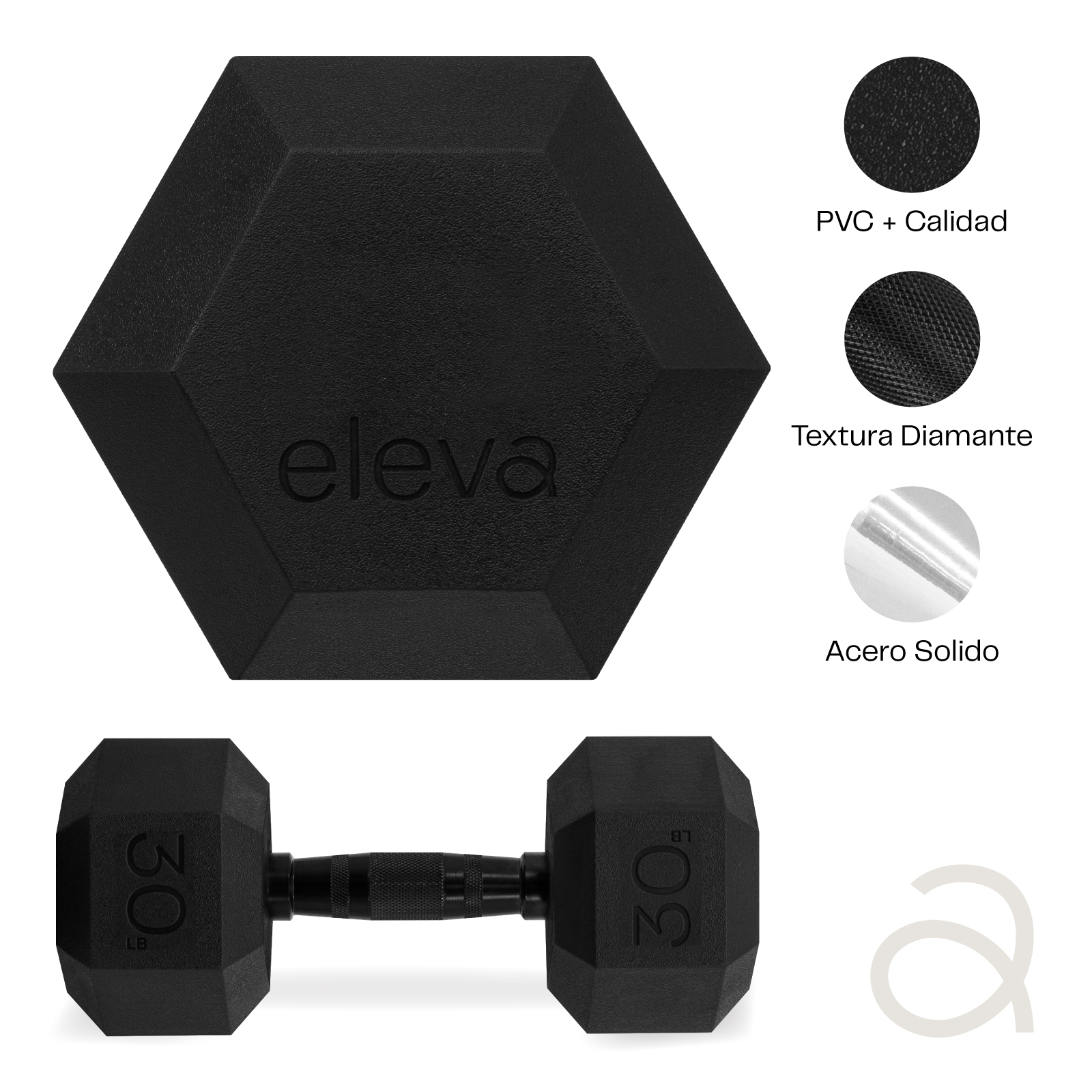 Set 2pzs 30lbs ELEVA - Mancuernas Hexagonales de PVC Premium