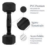 Set 2pzs 5lbs ELEVA - Mancuernas Hexagonales de PVC Premium