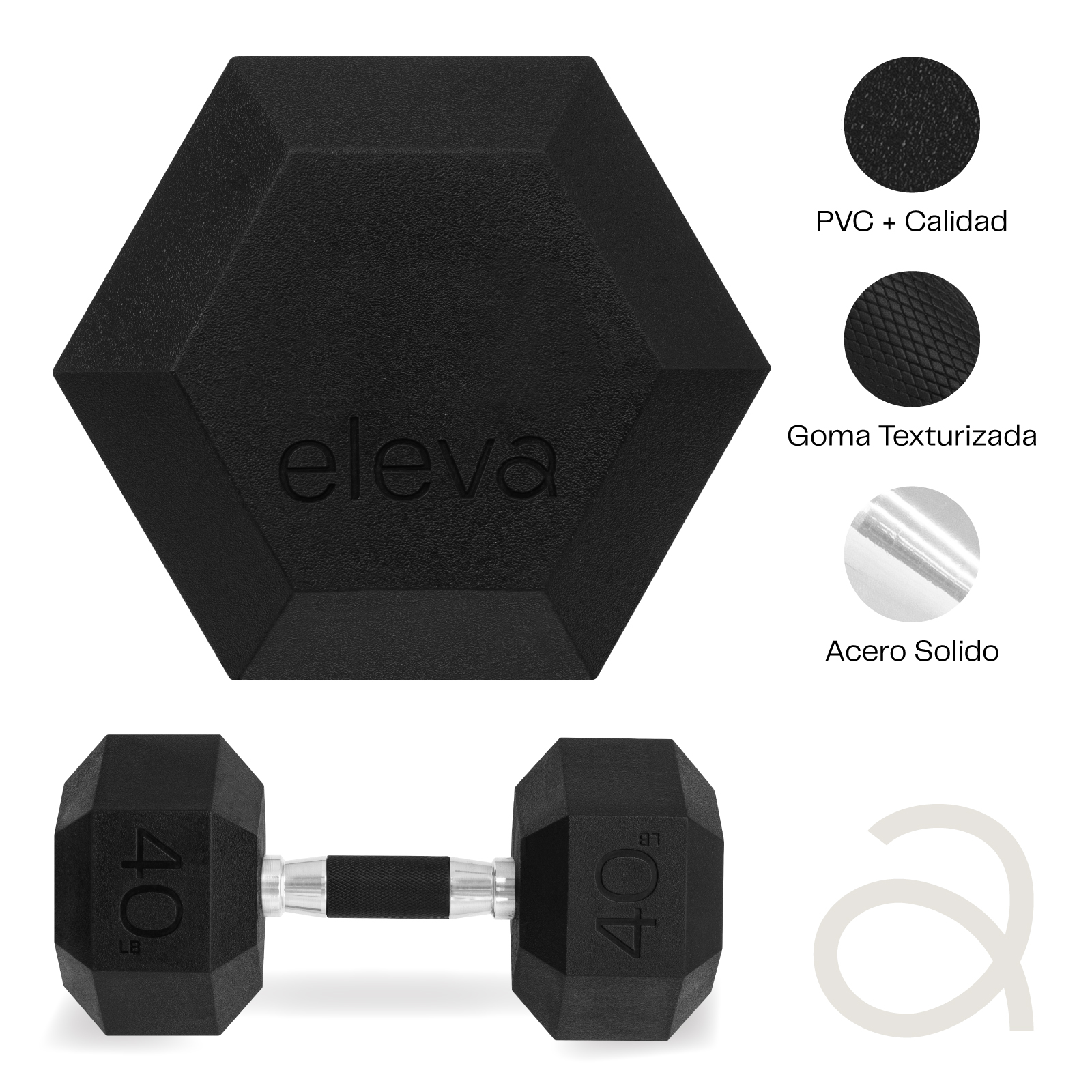 Set 2pzs 40lbs ELEVA - Mancuernas Hexagonales de PVC Premium