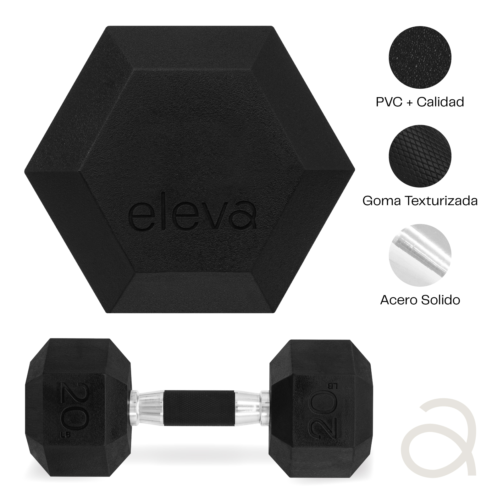 Set 2pzs 20lbs ELEVA - Mancuernas Hexagonales de PVC Premium