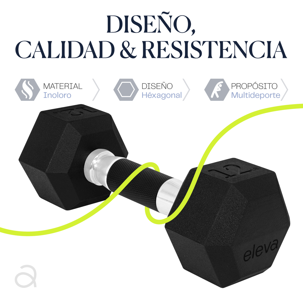 Set 2pzs 12lbs ELEVA Mancuernas Hexagonales de PVC Premium