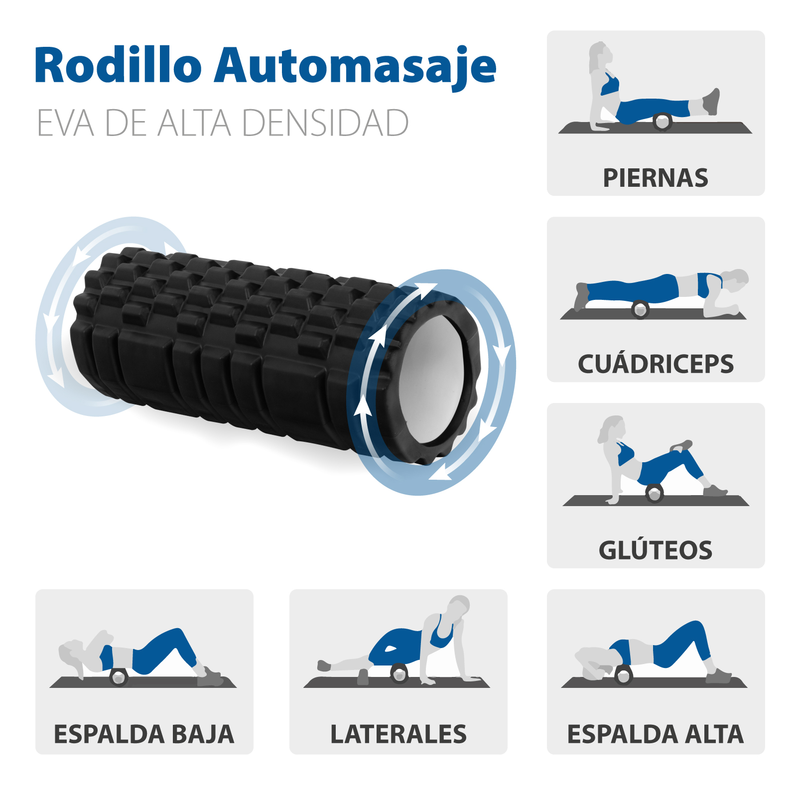 Rodillo de Espuma Masaje FOAM Roller Pilates Yoga 33 cm
