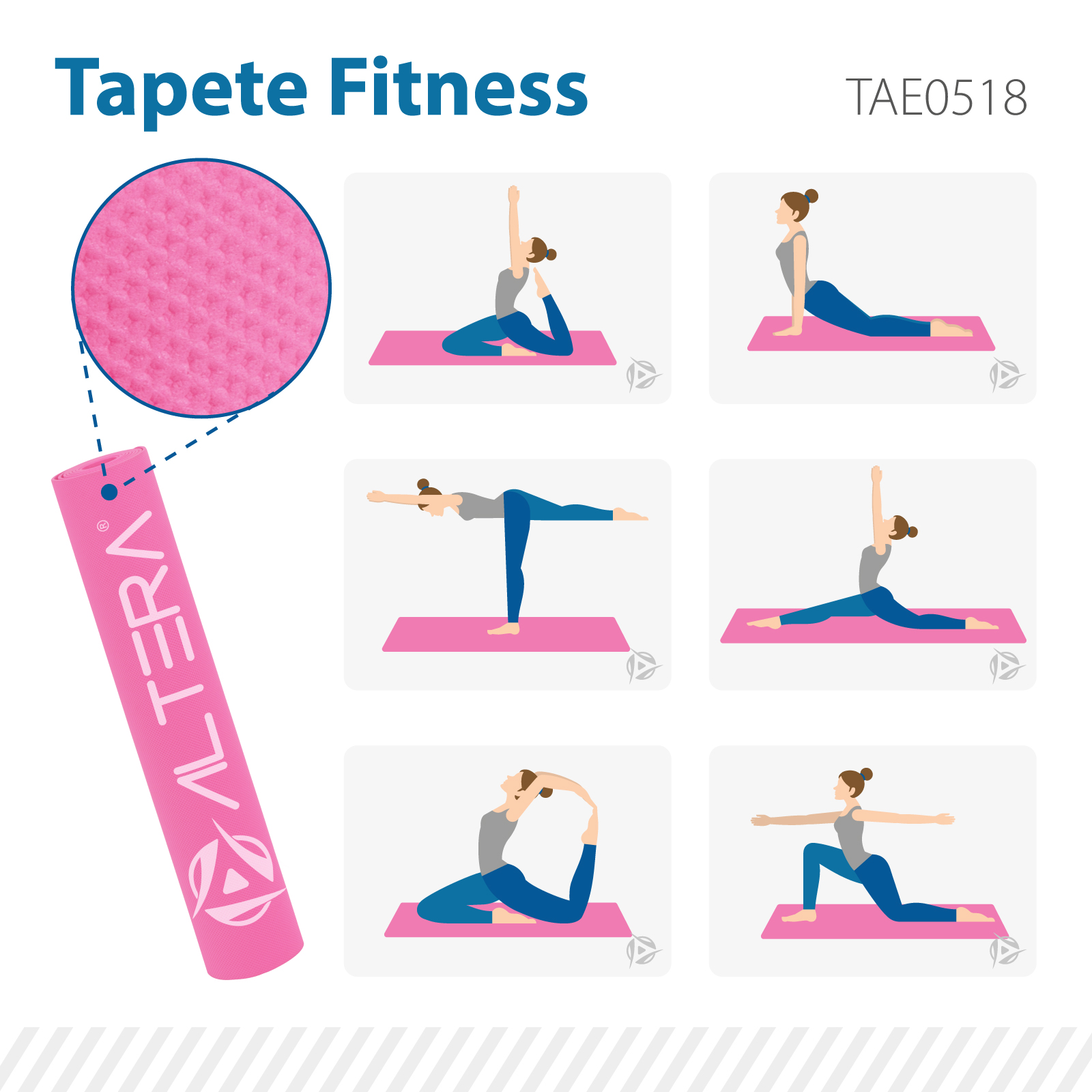 Tapete de Yoga Fitness Pilates Antiderrapante GYM 176 x 61cm