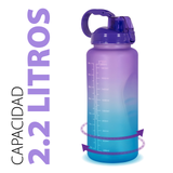 Botella Agua Deportiva Cilindro Envase Motivacional 2.2 Lts