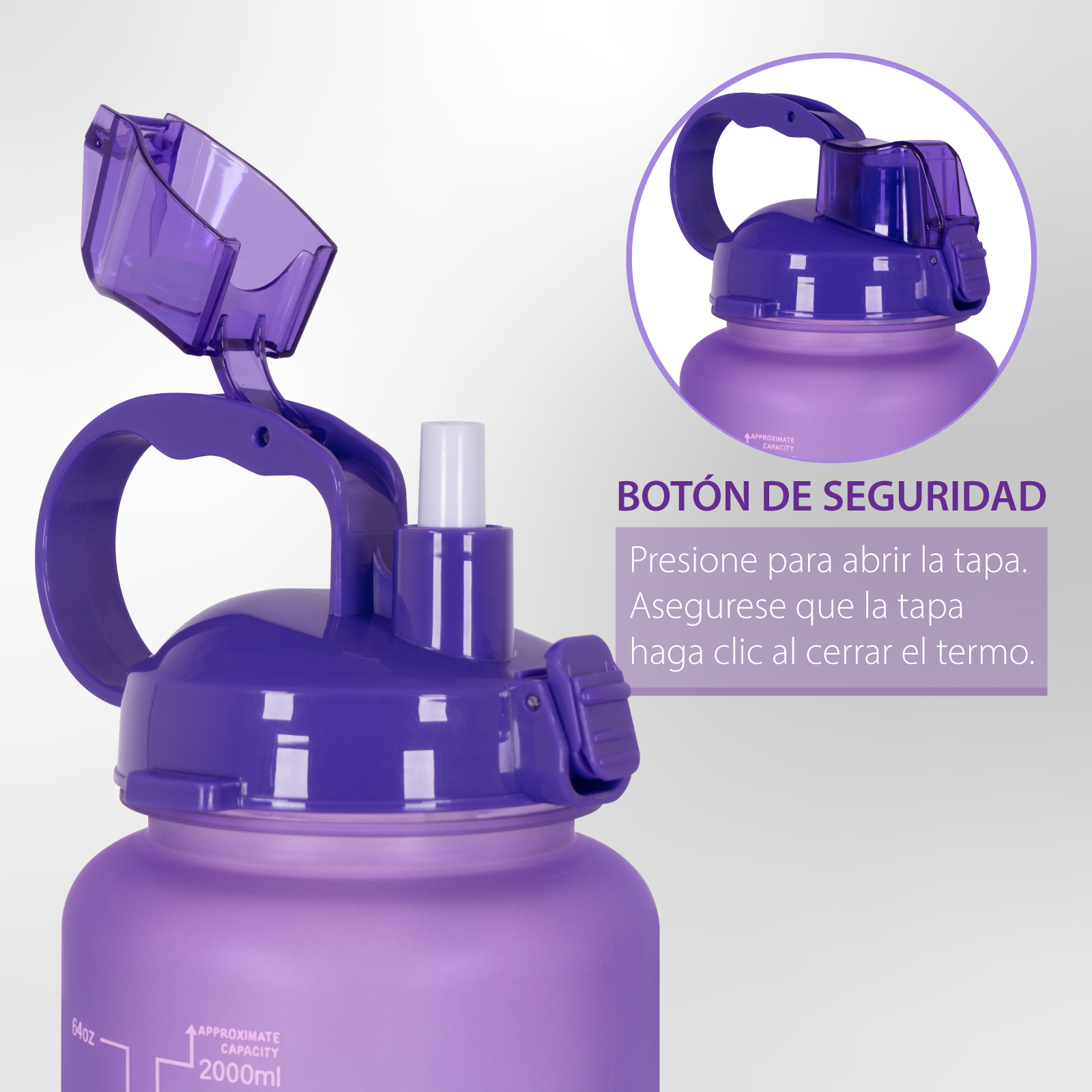 Botella Agua Deportiva Cilindro Envase Motivacional 2.2 Lts