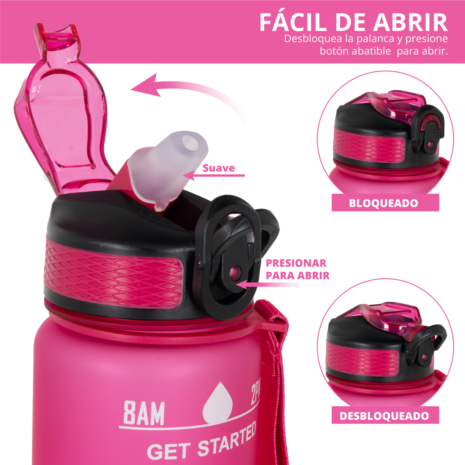 Botella De Agua Deportiva De 1 Litro Transparente Con Popote y Marcador De  Tiempo Motivacional