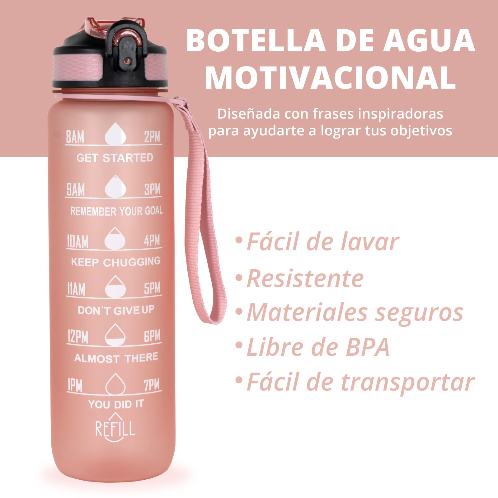 Botella Motivacional Deportiva Agua Libre De Bpa 1 Litro