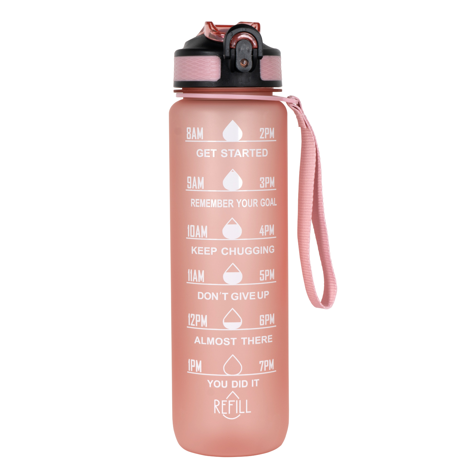 Botella de agua de 1 litro, sin BPA, a prueba de fugas, botella  de agua motivacional con marcador de tiempo y cuerda, para fitness,  gimnasio y deportes al aire libre (negro) 