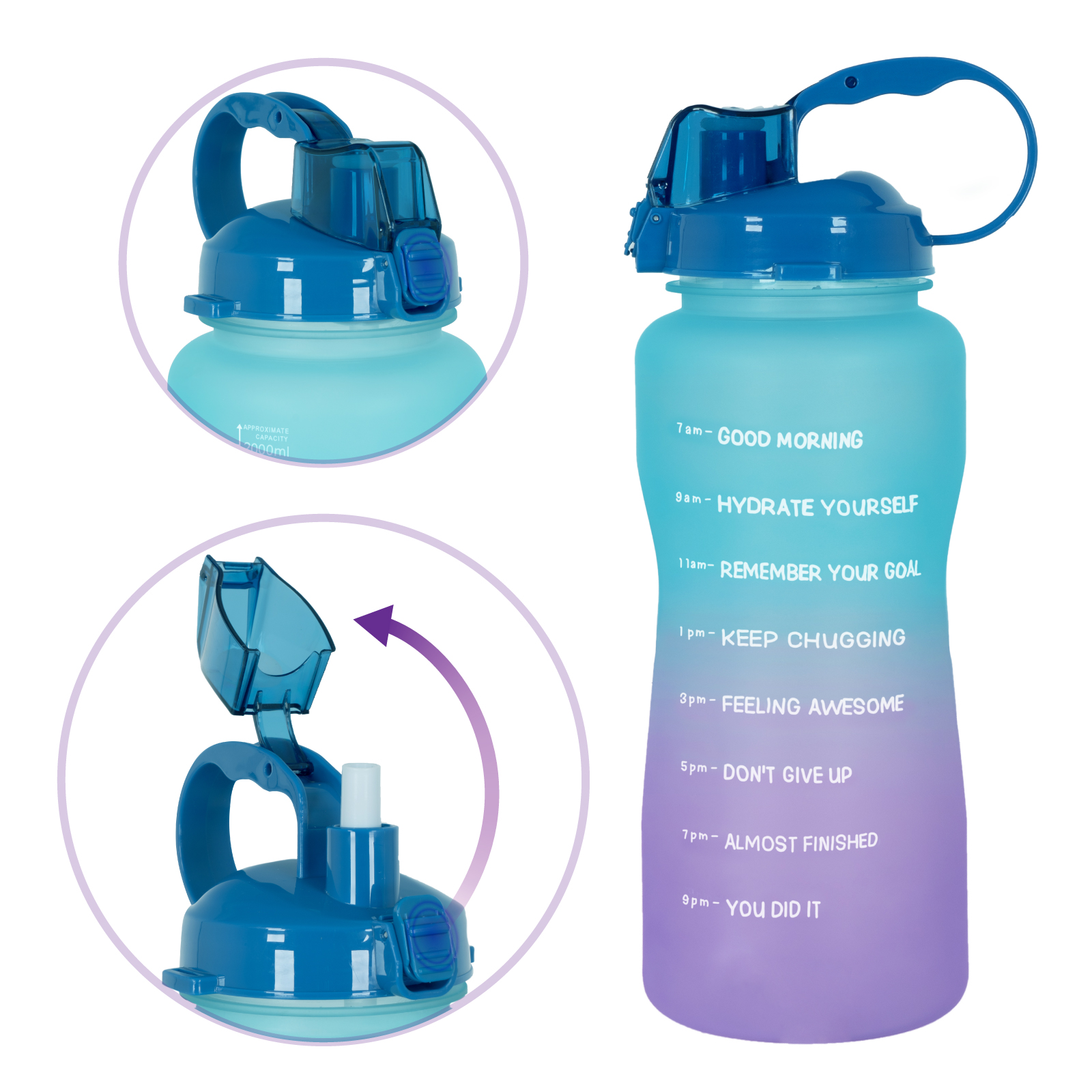  Botella de agua deportiva Botellas de agua de 67.6 fl oz con  adhesivo 3D Plástico Deporte Viaje Bicicleta Jugo de Té Botella de bebida  portátil Botella de agua Jarra de agua